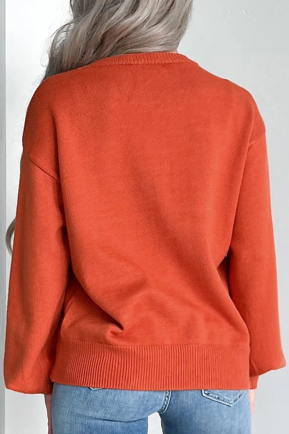 Pumpkin Pattern Round Neck Sweater